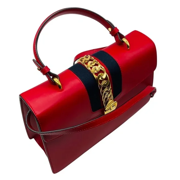 GUCCI RED CALFSKIN LEATHER MEDIUM SYLVIE TWO WAY TOP HANDLE BAG - Picture 5 of 13